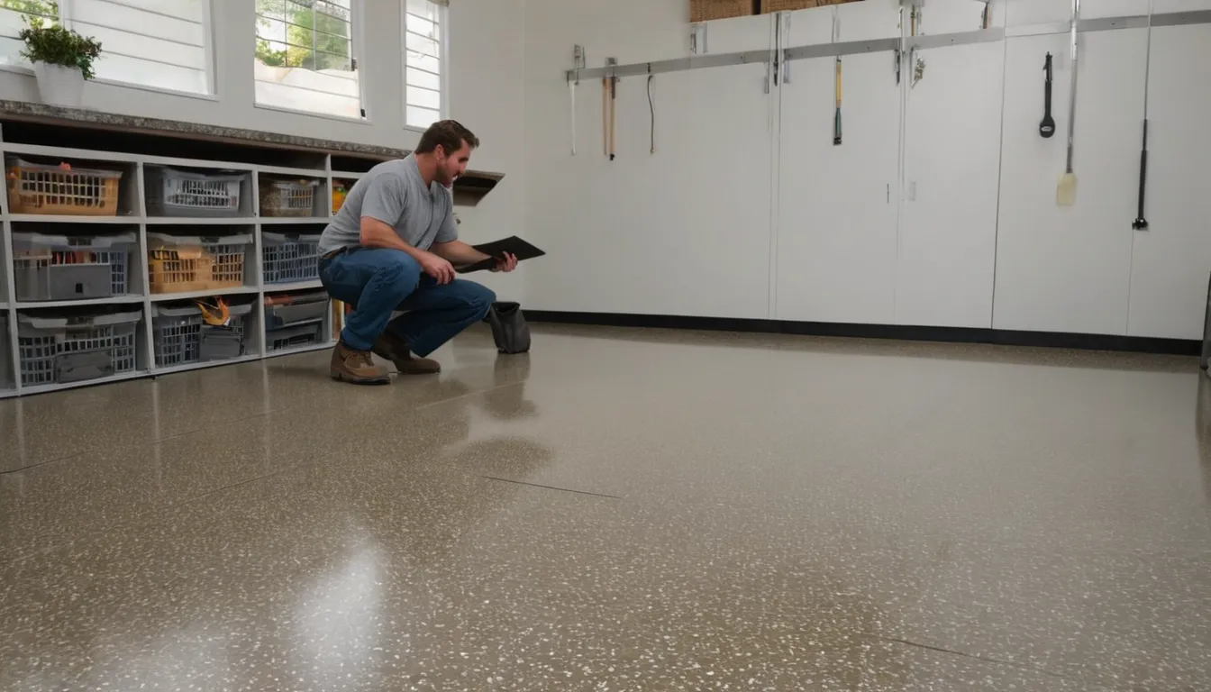 Freshly coated epoxy garage floor with a flake finish in a home near Gary