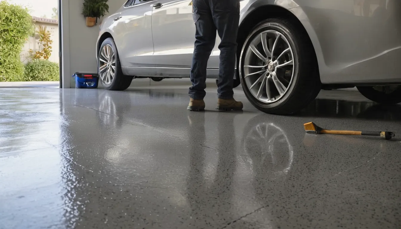 Garage floor in Gary with a fresh polyaspartic coating and gray flake finish